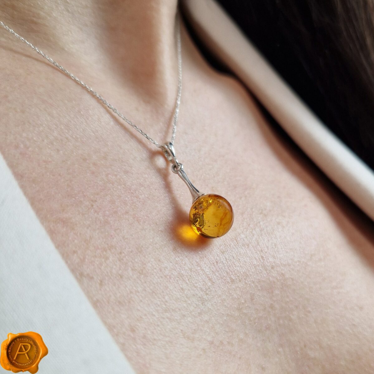 Classic Amber Silver Sphere Pendant - Image 4