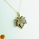Carved Amber Gold Leaf Pendant - Image 3