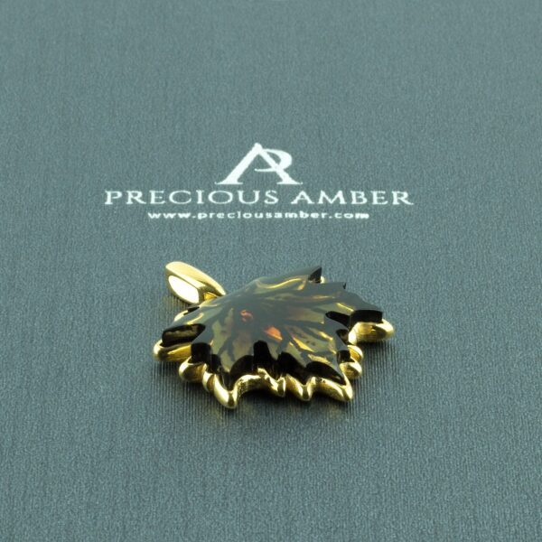 Carved Amber Gold Leaf Pendant