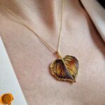 Carved Amber Gold Leaf Pendant - Image 2