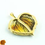 Carved Amber Gold Leaf Pendant - Image 5
