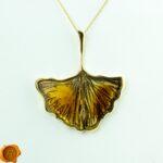 Carved Amber Gold Ginkgo Leaf Pendant - Image 5