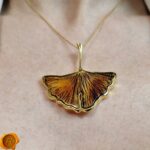 Carved Amber Gold Ginkgo Leaf Pendant - Image 3
