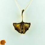 Carved Amber Ginkgo Leaf Brooch Pendant - Image 3