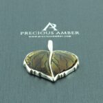 Carved Amber Silver Leaf Pendant