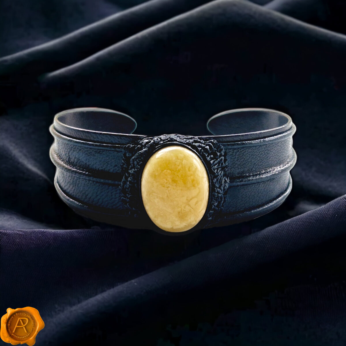 White Amber Leather Bracelet - Image 1
