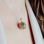 Baltic Amber Teardrop Round Pendant Gift Gemstone Silver Large Marble White Sphere Drop Necklace Women, Earthy Amber Ball Charm
