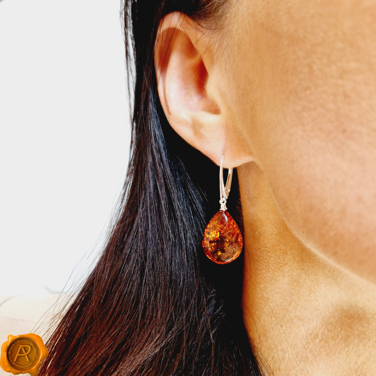 Classic-Baltic-Amber-Real-Silver-Earthy-Beads-Dublin-Gemstone-Small-Teardrop-Drop-Dangle-Earrings-Jewellery-Gift-for-Women-UK-Ireland Honey Amber Teardrop Earrings - Image 2