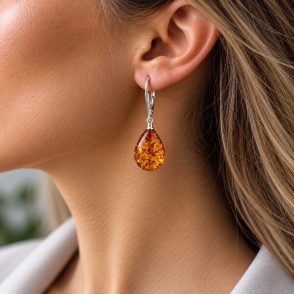 Teardrop Natural Baltic Amber Earrings Silver Amber Drop Earrings Gemstone Earrings | Dainty Baltic Amber Jewelry | Amber Tear Drop Earrings