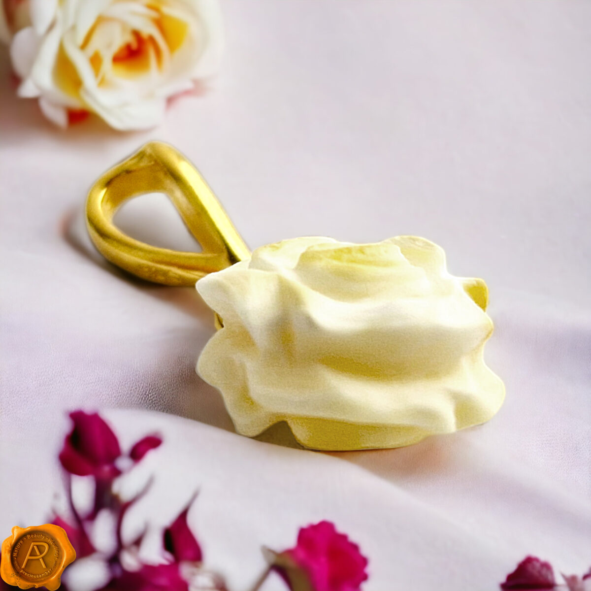 Carved White Amber Rose Pendant - Image 4