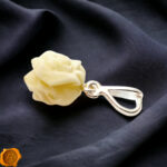 Carved White Amber Rose Silver Pendant