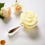 Carved White Amber Rose Silver Pendant - Image 3