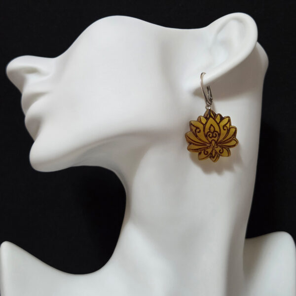 Lotus Flower Natural Baltic Amber Earrings Teardrop Gemstone Gift Women, Large Drop Jewelry Art, Sterling Silver Gem Gift Earring