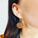 Carved Amber Lotus Flower Earrings - Image 2