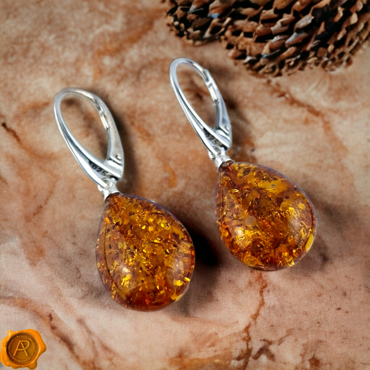 Honey-Baltic-Amber-Real-Silver-Earthy-Beads-Dublin-Gemstone-Small-Teardrop-Drop-Dangle-Earrings-Jewellery-Gift-for-Women-UK-Ireland Honey Amber Teardrop Earrings - Image 6