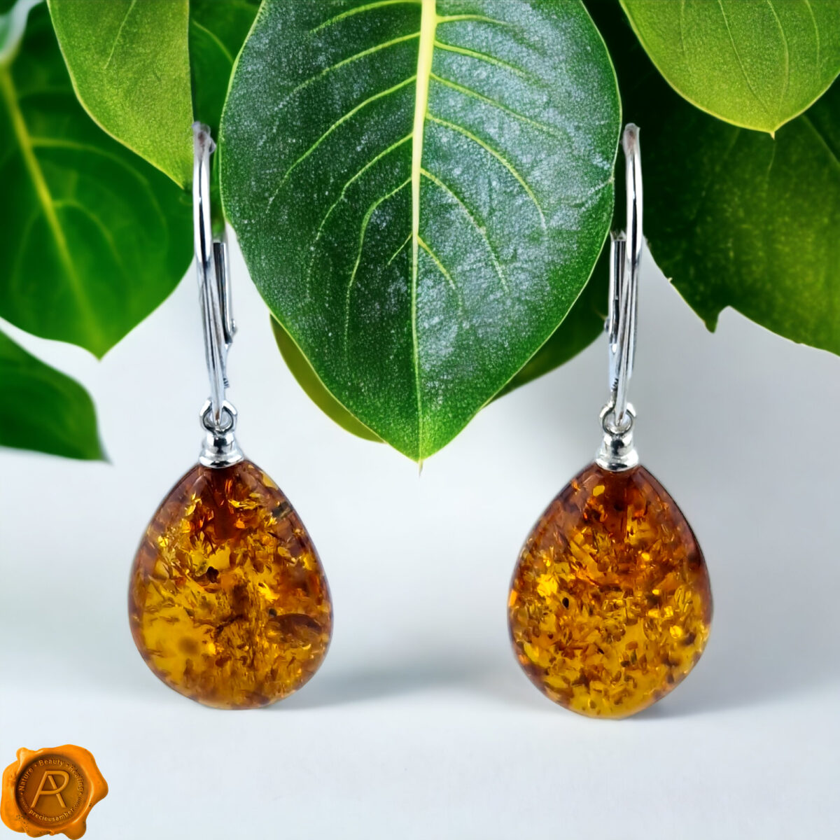 Honey-Baltic-amber-Sterling-Silver-Earthy-Beads-Dublin-Gemstone-Small-Teardrop-Drop-Dangle-Earrings-Jewellery-Gift-for-Women-UK-Ireland Honey Amber Teardrop Earrings - Image 1