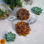 Carved Amber Lotus Flower Earrings