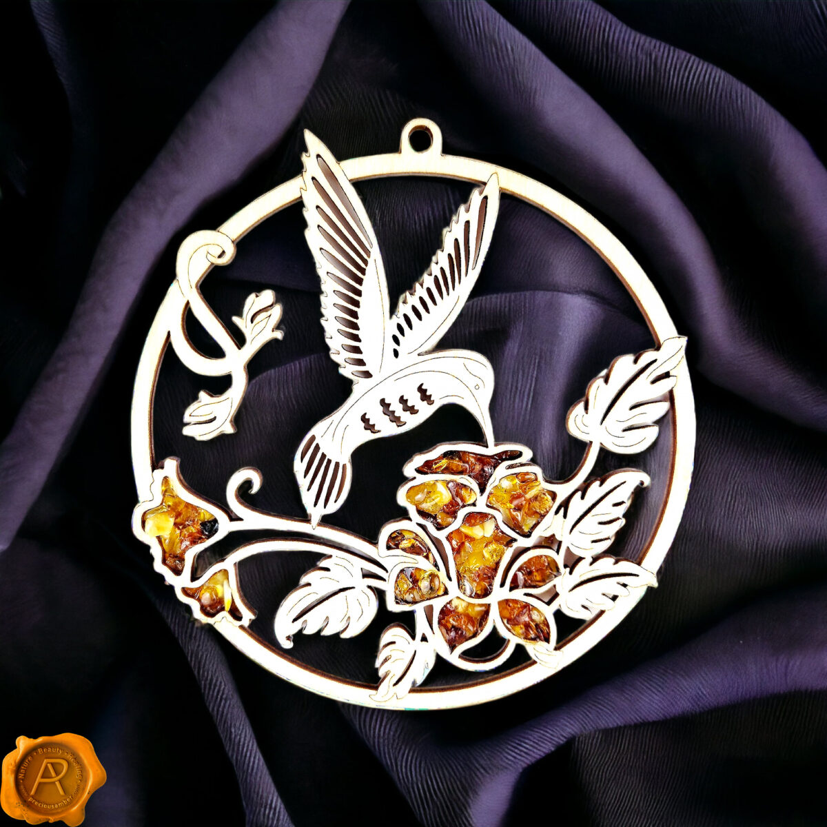 Magnetic Amber Hummingbird Ornament - Image 1