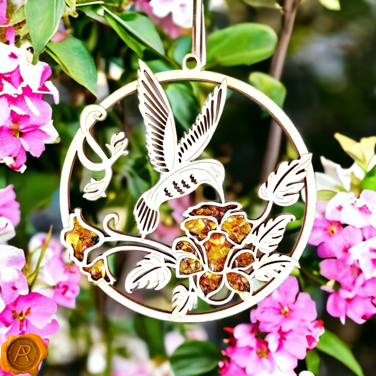 Magnetic Amber Hummingbird Ornament - Image 2