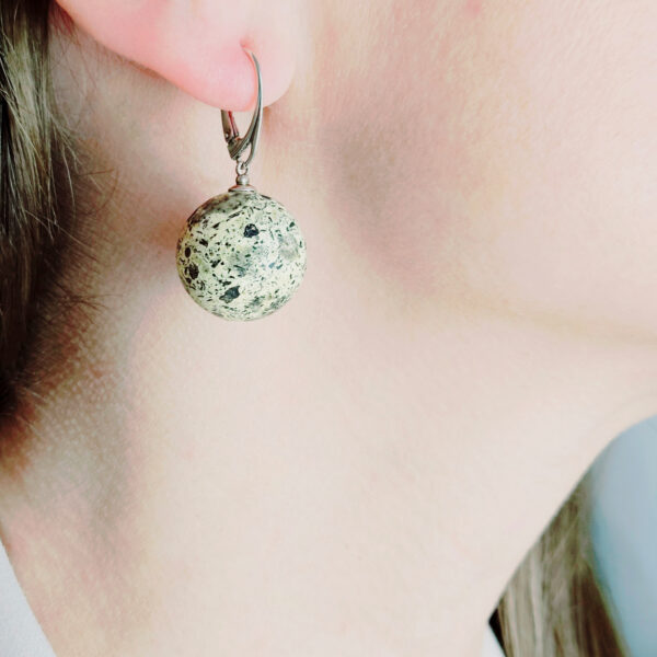 White Baltic Amber Teardrop Earrings Gift Women, Gemstone 925 Silver Tear drop Chunky Large Marble Round Ball Drop Sphere Jewelry Gifts