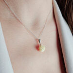 Baltic Amber Teardrop Rose Gift Flower Pendant Necklace Women, Carved White Dainty Gemstone Small Silver Rose Art Jewelry, Tear Drop Amber