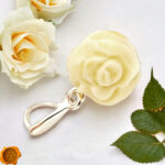Carved White Amber Rose Silver Pendant - Image 4