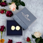 Carved White Amber Rose Gold Earrings - Image 4