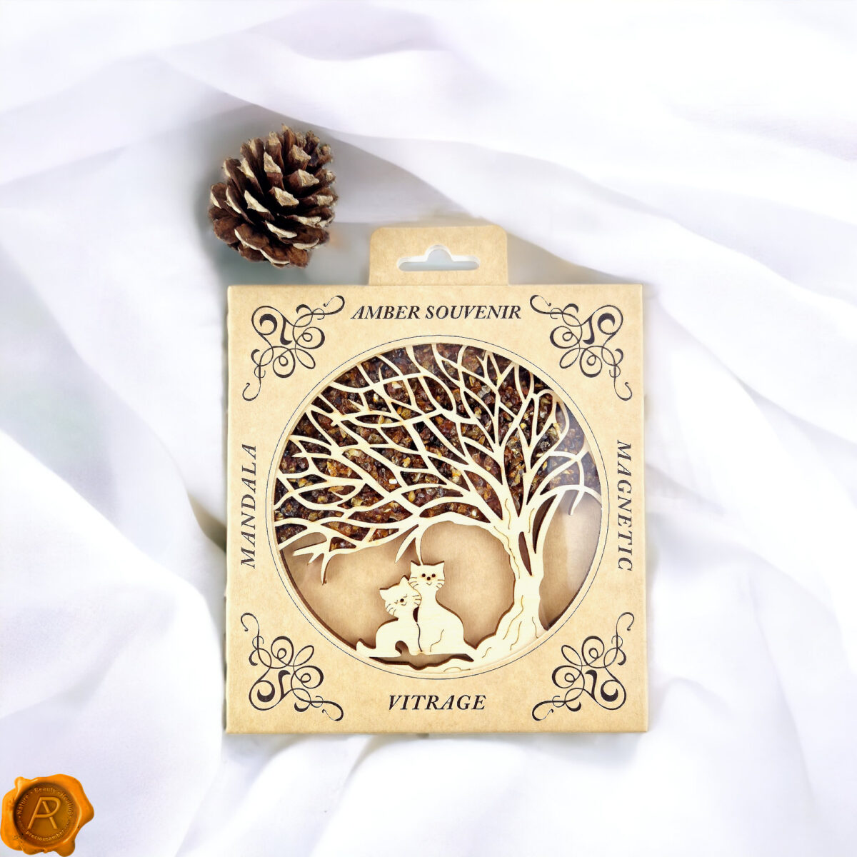 Magnetic Amber Cats Under Tree Ornament - Image 4
