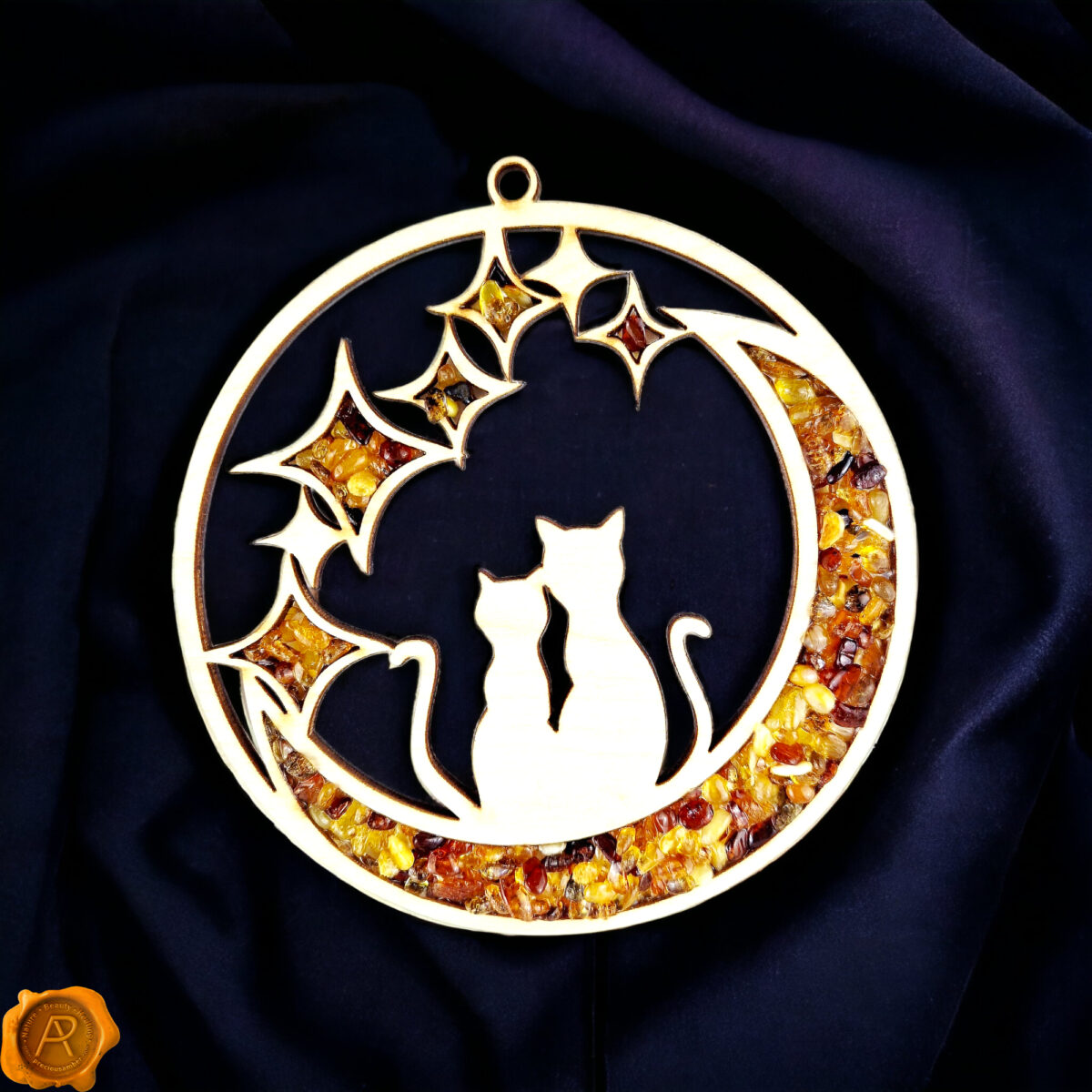 Magnetic Amber Cats on the Moon Ornament - Image 1