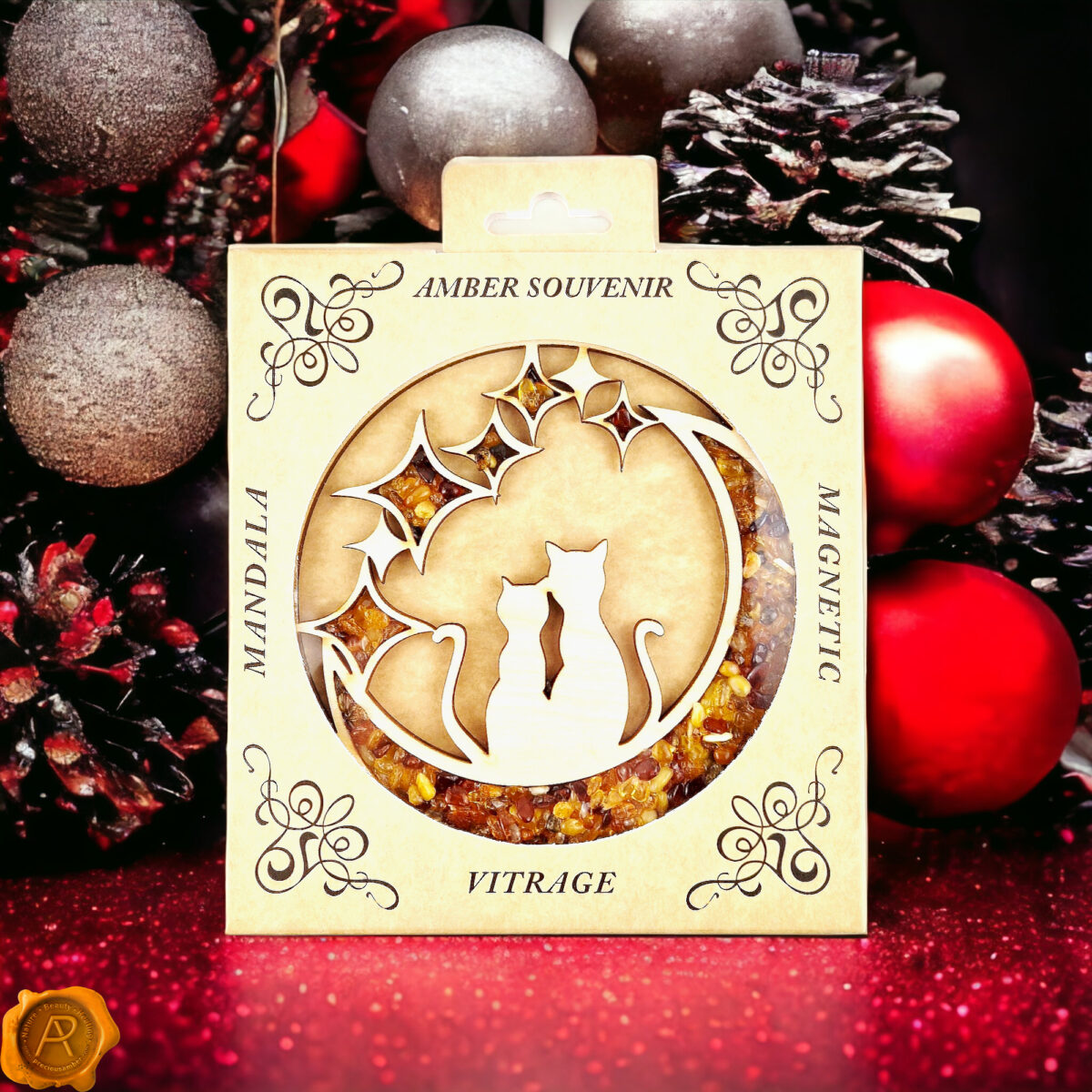 Magnetic Amber Cats on the Moon Ornament - Image 3