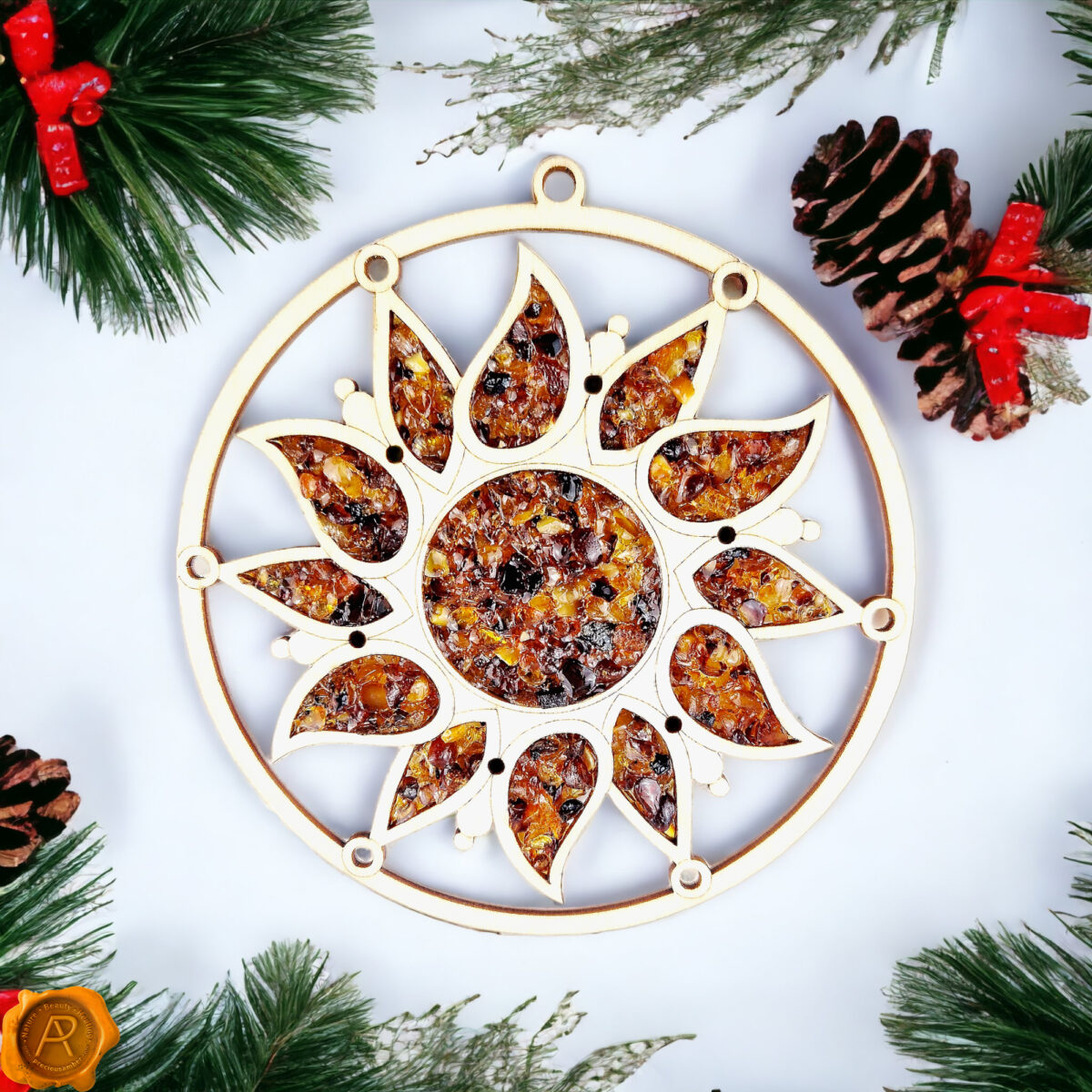 Celtic-Sun-Irish-Art-Ornament-Gift-Baltic-Amber-Gemstone-Wooden-Charm-Sun-Dream-Catcher-Christmas-Tree-Decorations-Wall-Home-Gifts Magnetic Flaming Amber Sun Ornament - Image 3