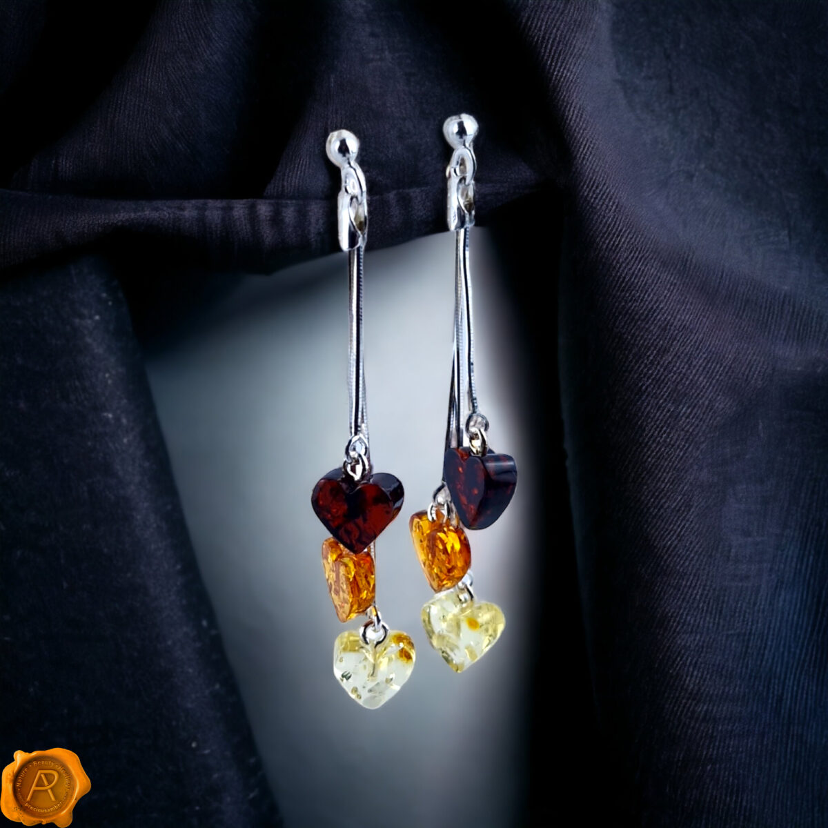 Amber Heart Silver Earrings - Image 1