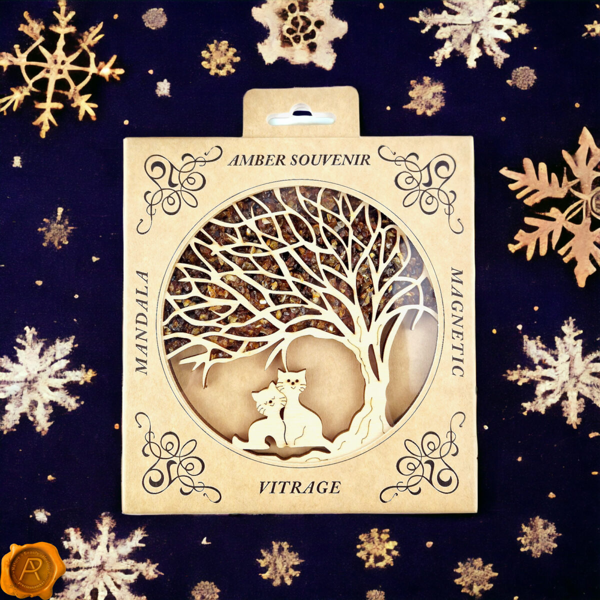 Magnetic Amber Cats Under Tree Ornament - Image 3