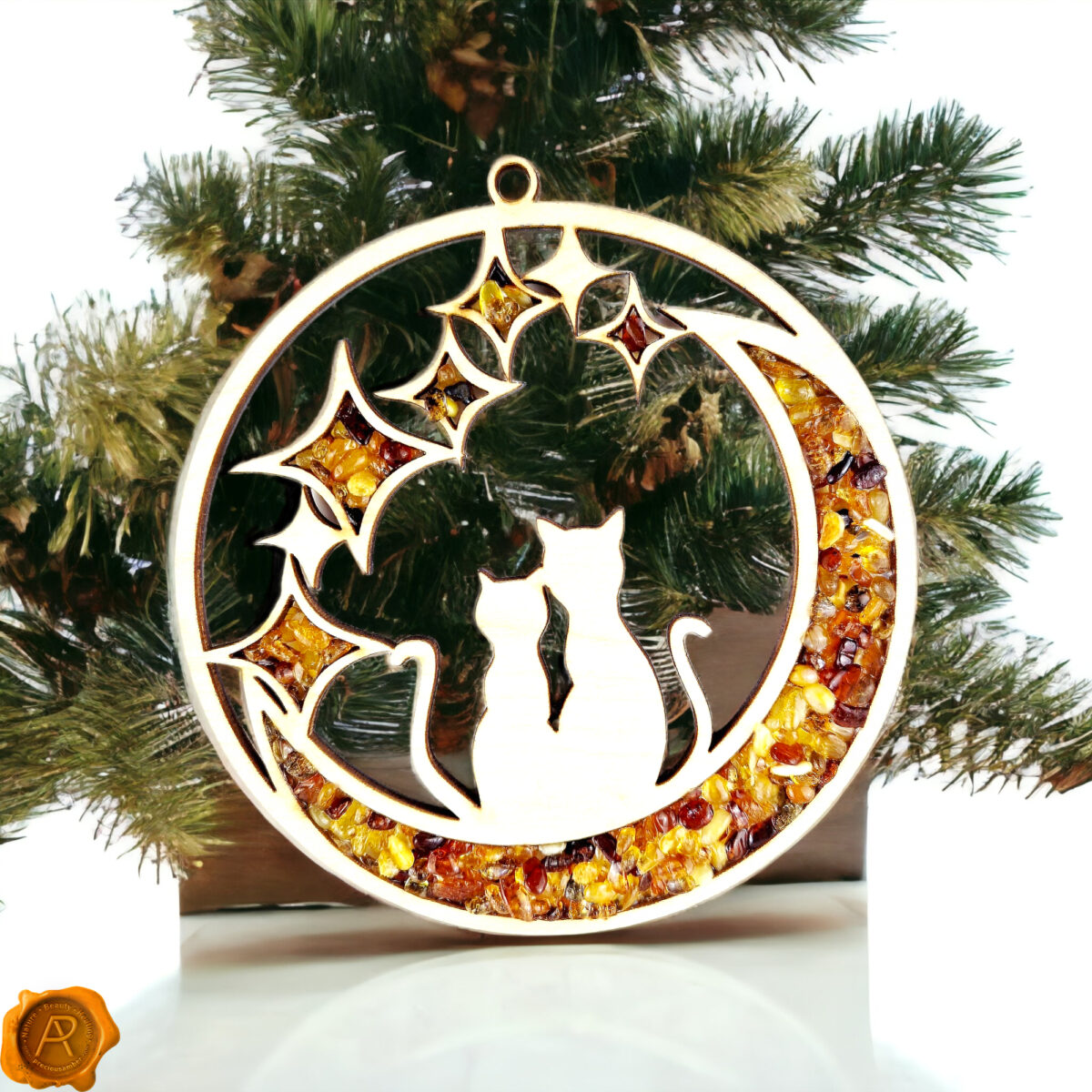 Magnetic Amber Cats on the Moon Ornament - Image 2