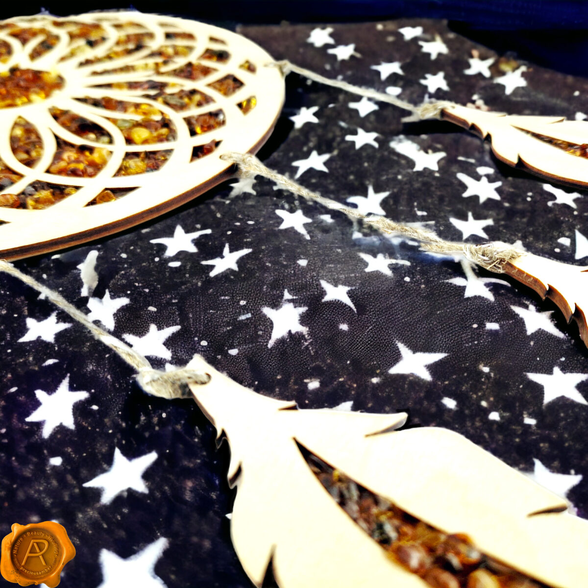 Amber Dreamcatcher with Feathers - Image 2