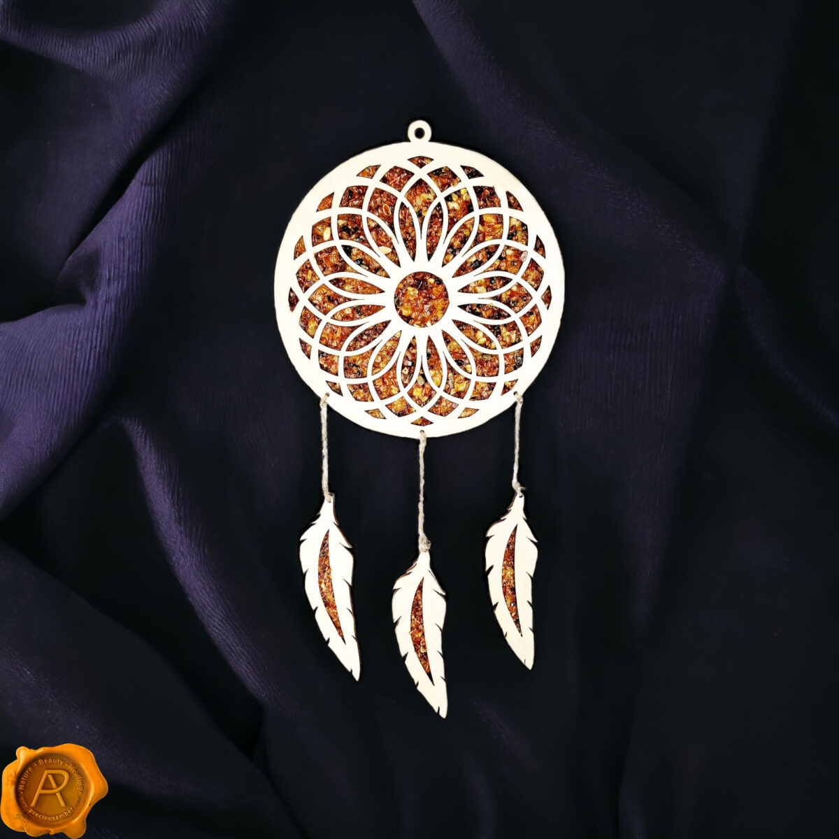 Amber Dreamcatcher with Feathers - Image 1