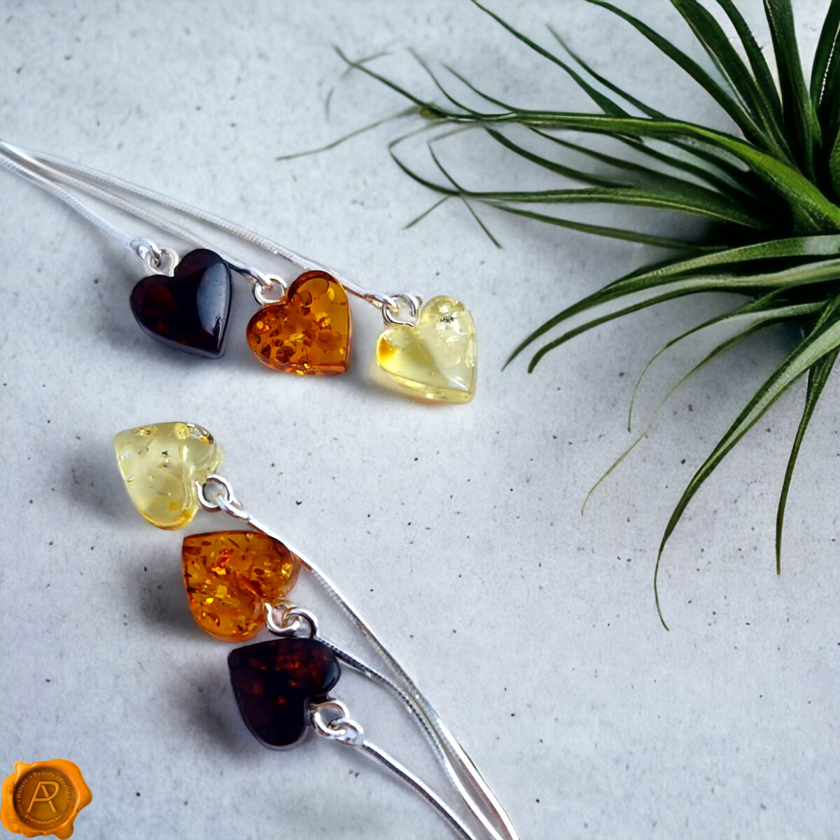 Amber Heart Silver Earrings - Image 4
