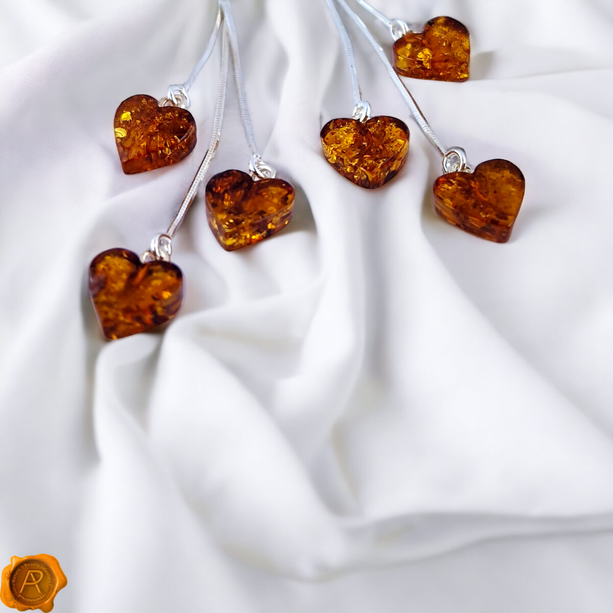 Amber Heart Silver Dangle Earrings - Image 2
