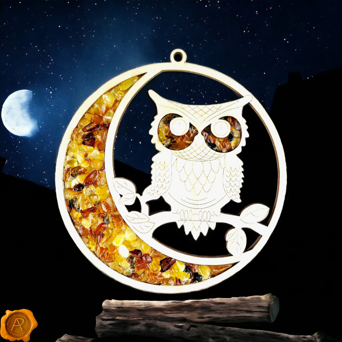 Magnetic Amber Owl On The Moon Ornament - Image 2