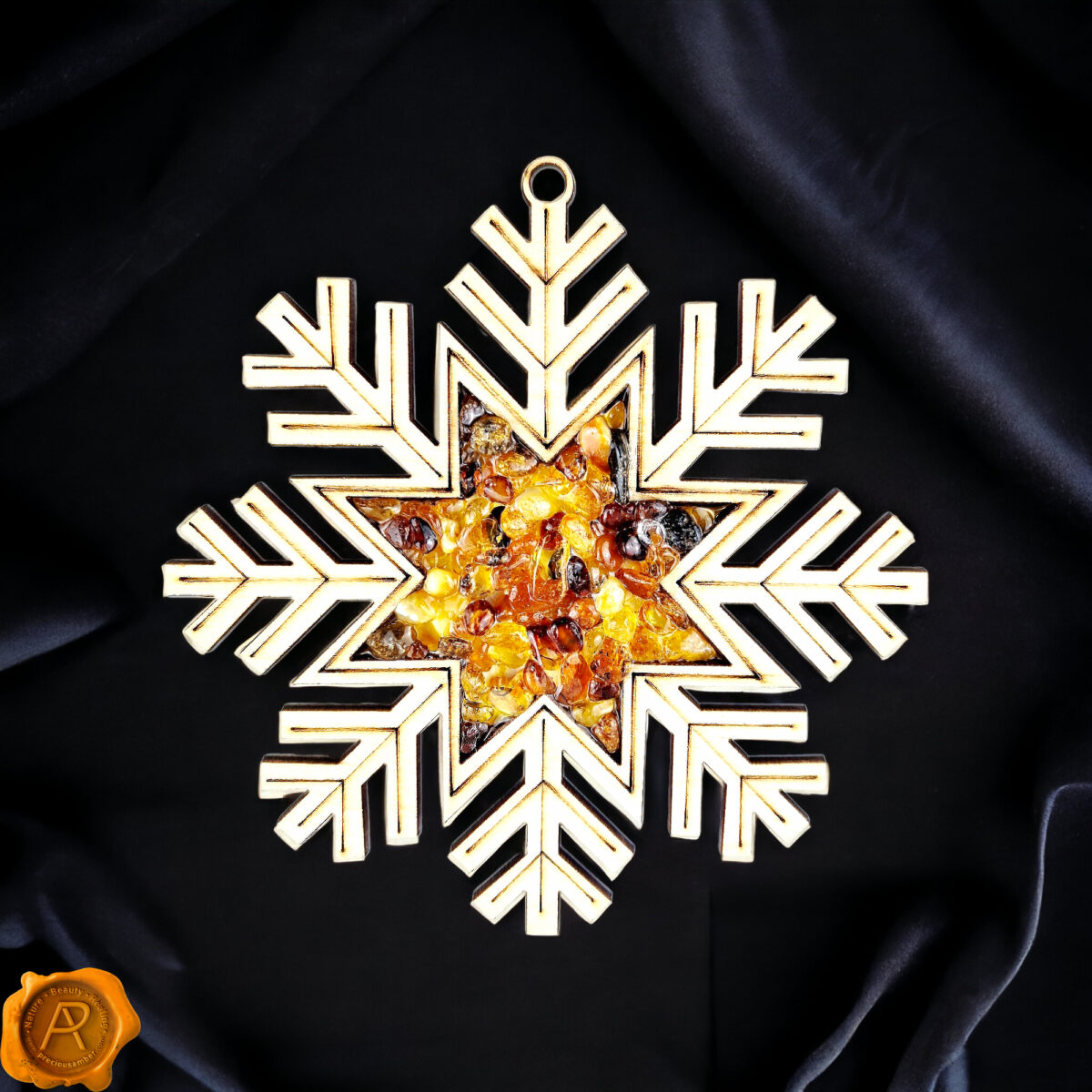 Snow-Flake-Christmas-Decorations-Ornament-Gift-Baltic-Amber-Gemstone-Wooden-Charm-Sun-Dream-Catcher-Meditation-Wall-Decor-Holiday-Gifts Magnetic Amber Snowflake Ornament - Image 1