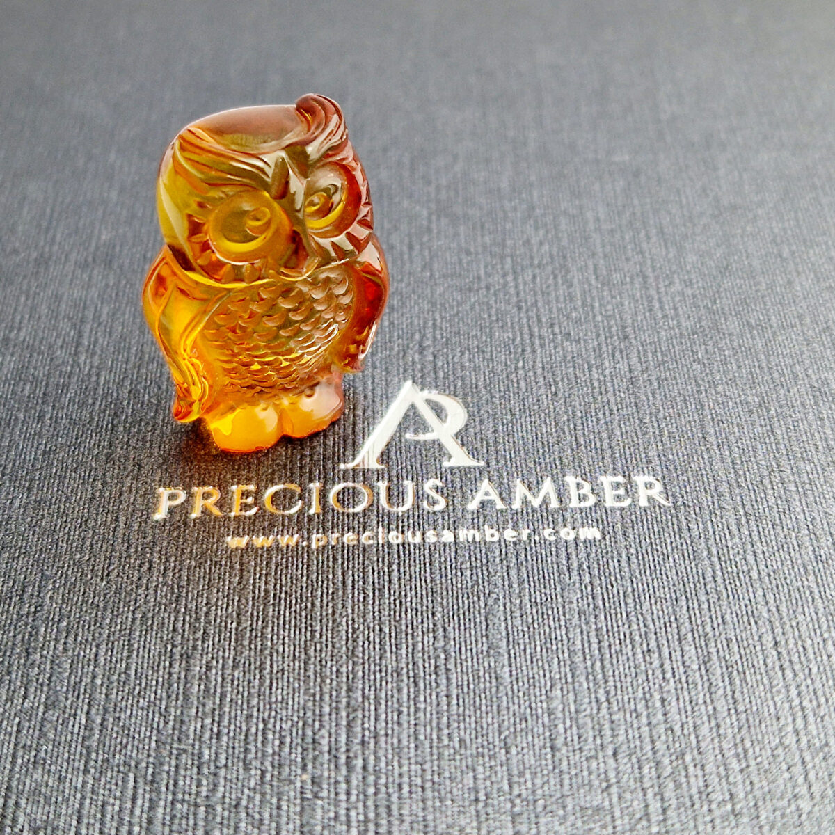 Carved Honey Amber Owl Figurine - Image 4