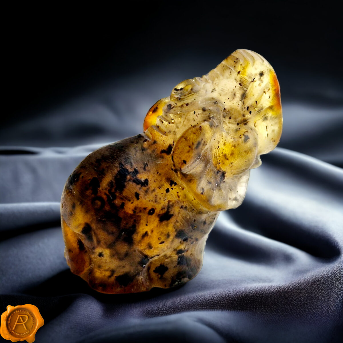 Carved Matt Amber Elephant Statuette - Image 1