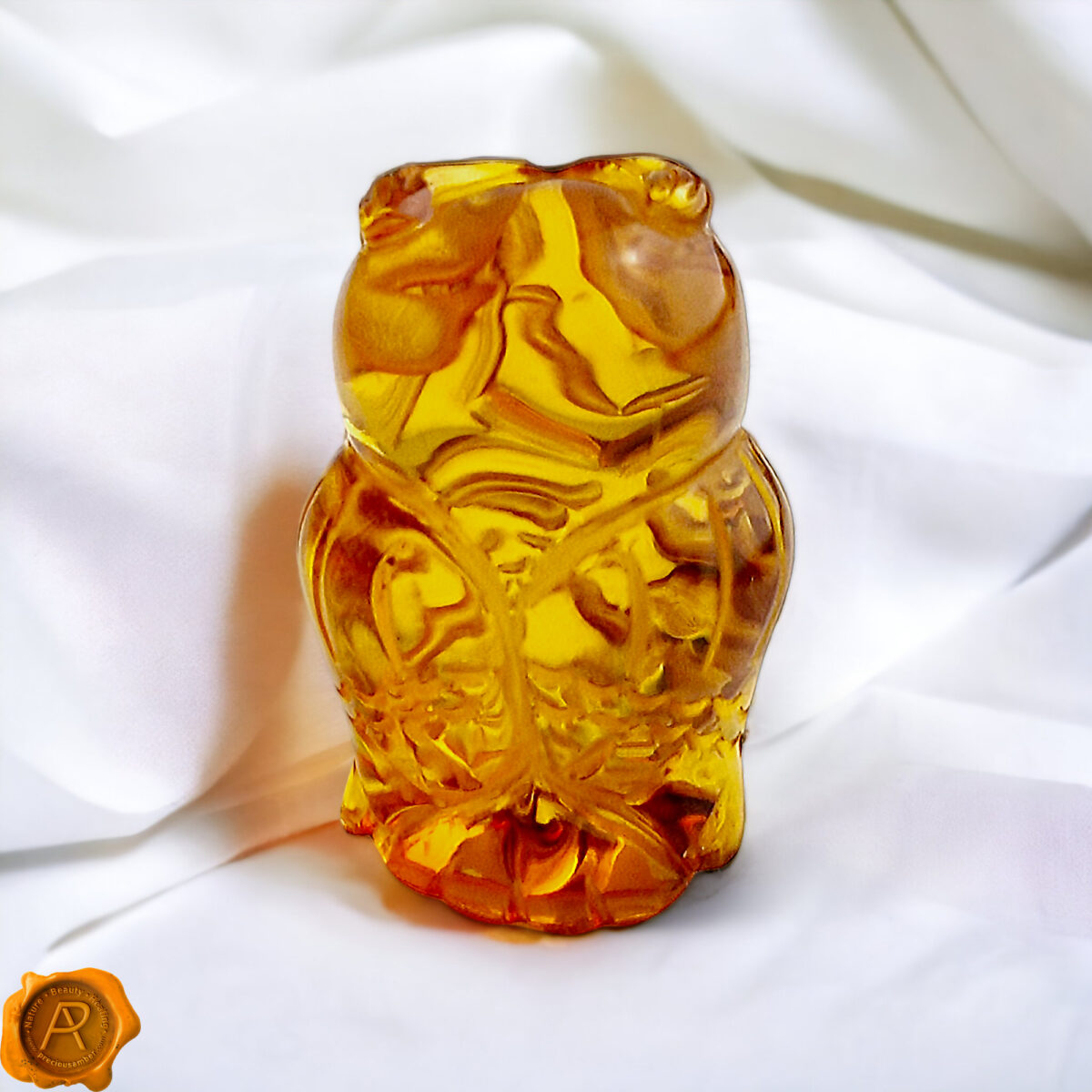 Carved Honey Amber Owl Figurine - Image 5