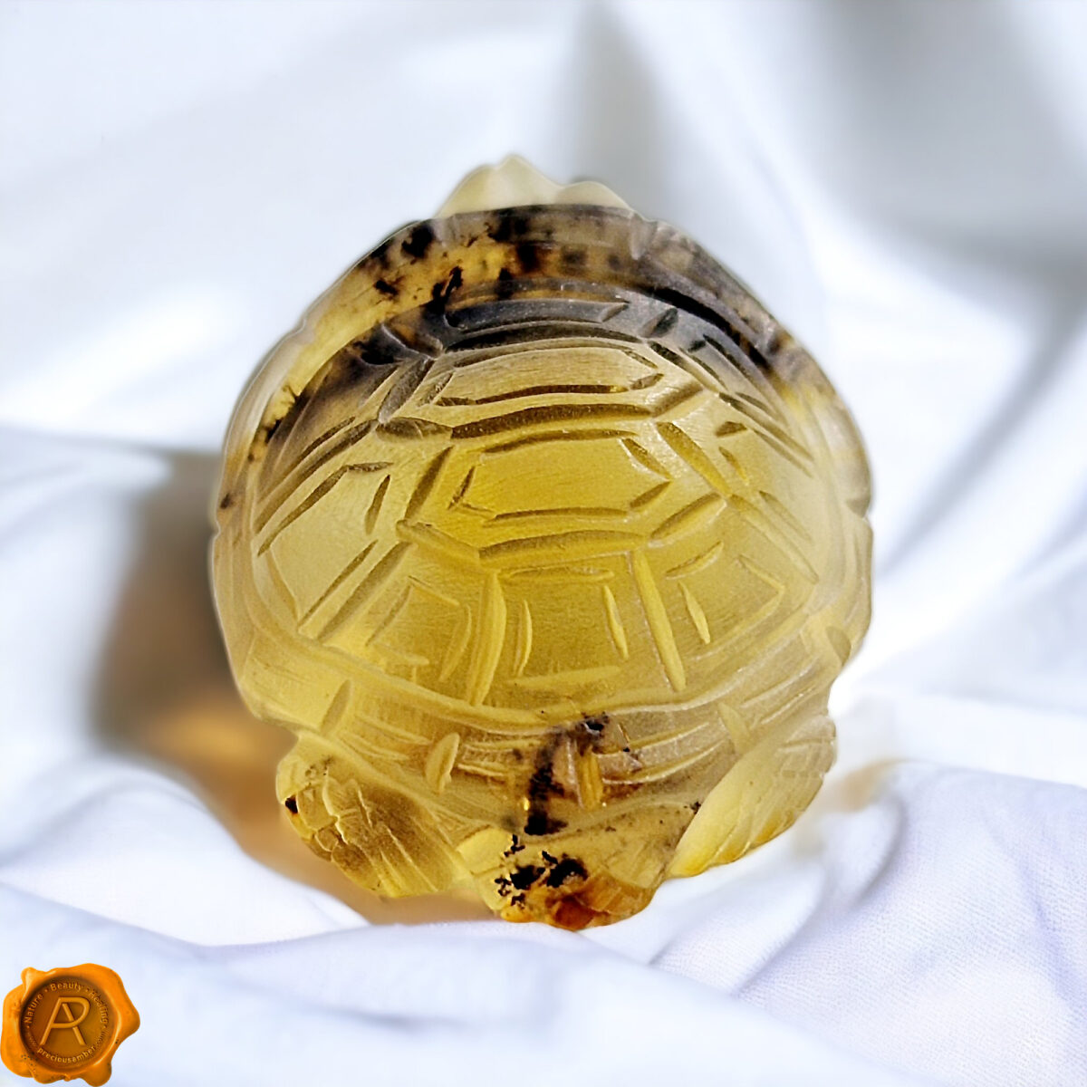 Carved Matt Amber Turtle Figurine - Image 3
