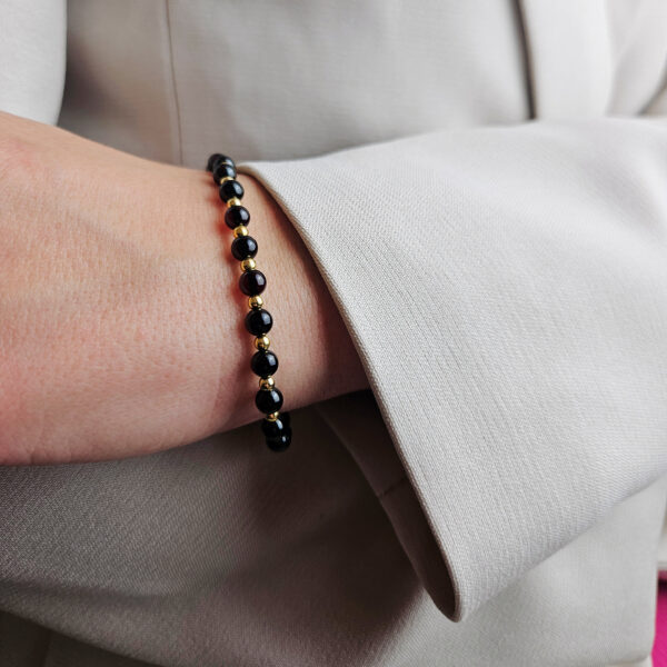 Dainty-Round-Barcalets-Minimalist-Black-Red-Cherry-Baltic-Amber-Elastic-Small-Gemstone-Gold-Bracelet-Jewelry-Gift-Women-UK-Ireland