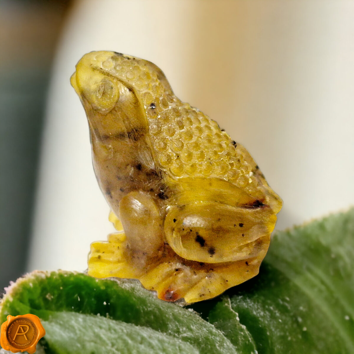 Carved Matt Amber Frog Statuette - Image 2