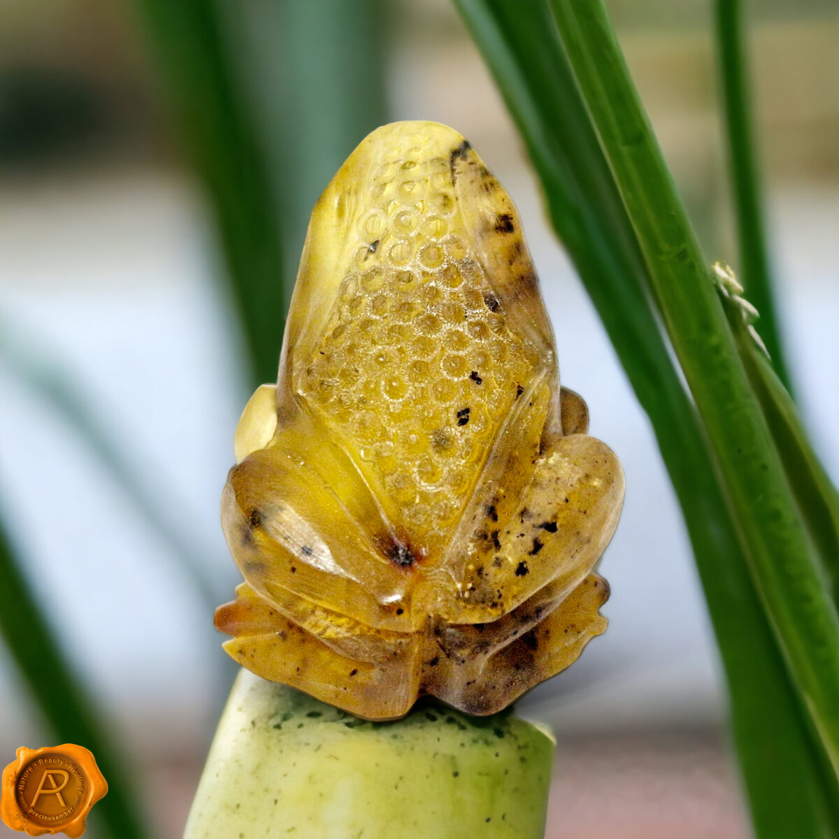 Carved Matt Amber Frog Statuette - Image 3