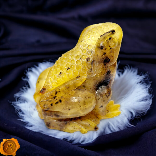 Carved Matt Amber Frog Statuette