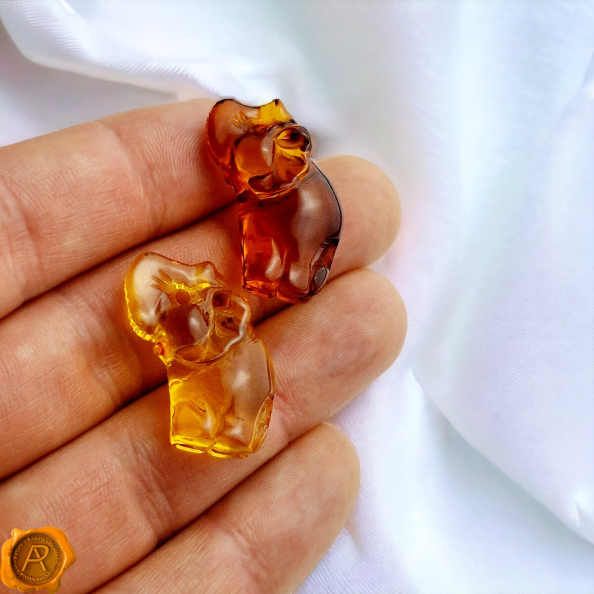 Carved Amber Elephant Statuette - Image 4