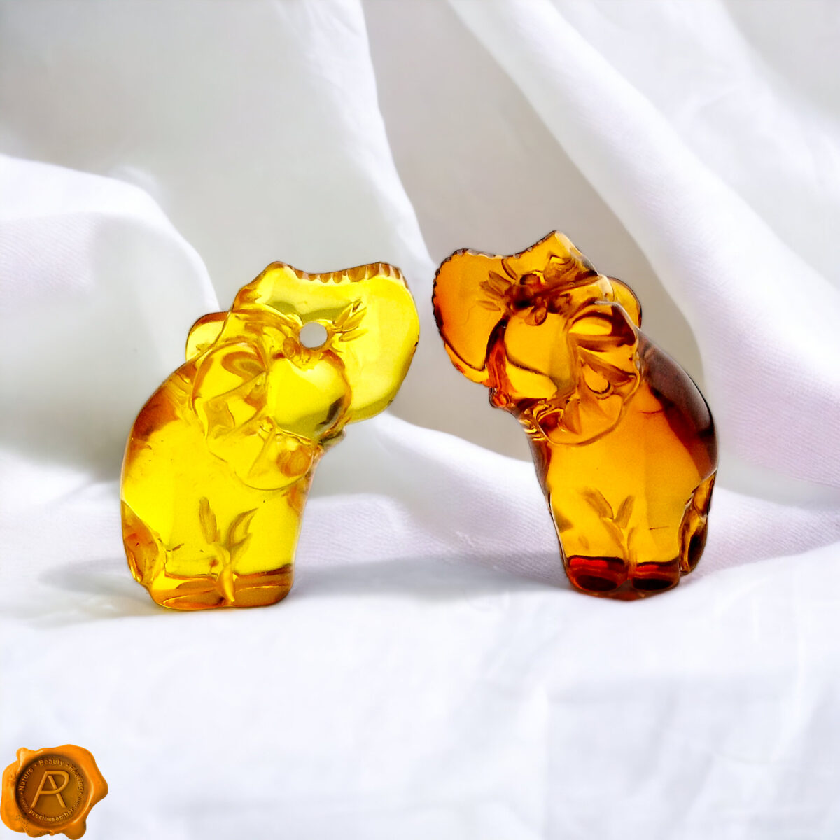 Carved Amber Elephant Statuette - Image 3